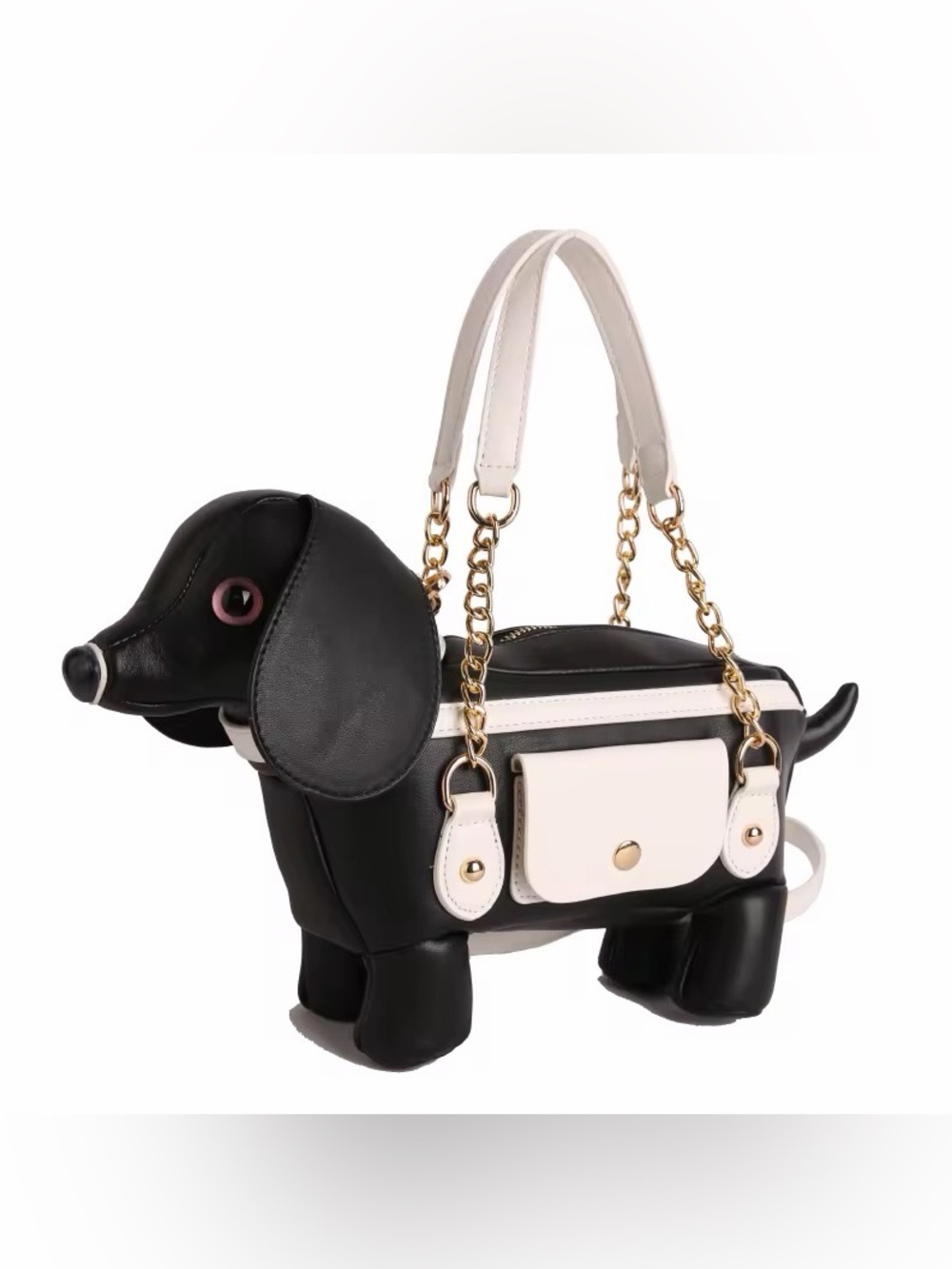 Novelty Black and Cream Dachshund Tote Bag - Cute Animal Handbag